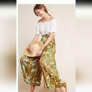 Maeve Anthropologie Shiloh olive wide leg pants small floral
